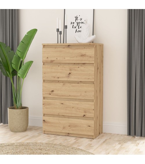 Cassettiera Morgan 5 cassetti 77.2 x 42.2 x H 128.1 cm colore rovere