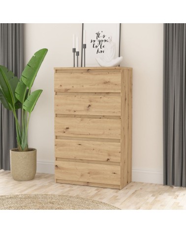 Cassettiera Morgan 5 cassetti 77.2 x 42.2 x H 128.1 cm colore rovere