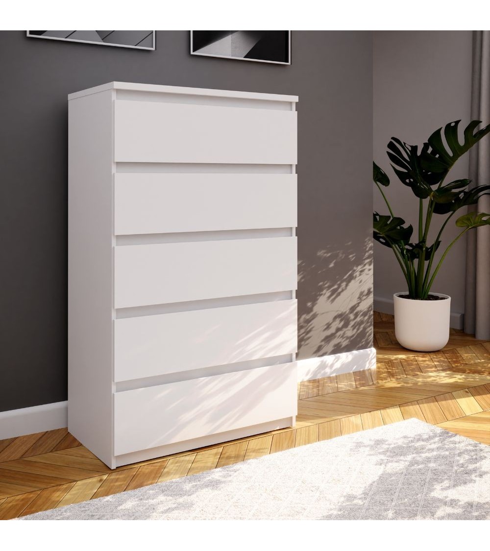 Cassettiera Morgan 5 cassetti 77.2 x 42.2 x H 128.1 cm colore bianco opaco