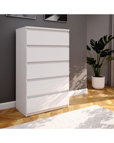 Cassettiera Morgan 5 cassetti 77.2 x 42.2 x H 128.1 cm colore bianco opaco