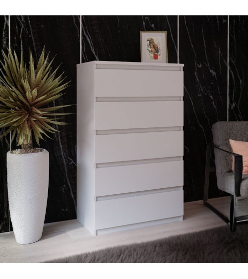 Cassettiera Morgan 5 cassetti 77.2 x 42.2 x H 128.1 cm colore bianco opaco