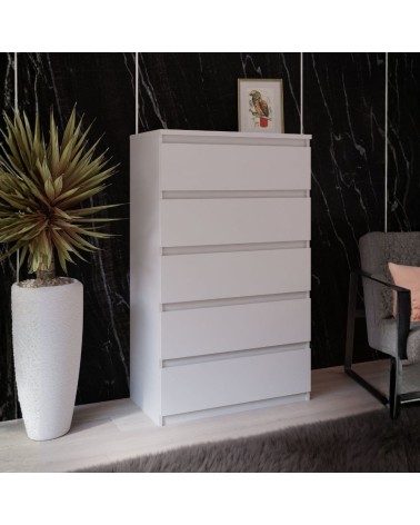 Cassettiera Morgan 5 cassetti 77.2 x 42.2 x H 128.1 cm colore bianco opaco
