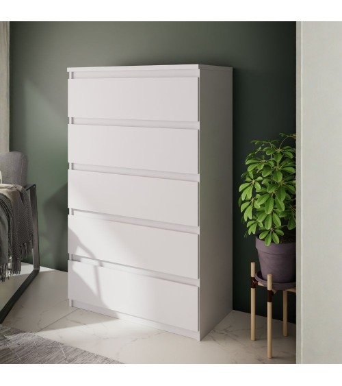 Cassettiera Morgan 5 cassetti 77.2 x 42.2 x H 128.1 cm colore bianco opaco