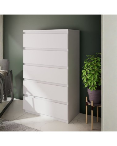 Cassettiera Morgan 5 cassetti 77.2 x 42.2 x H 128.1 cm colore bianco opaco