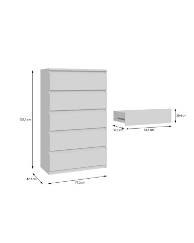 Cassettiera Morgan 5 cassetti 77.2 x 42.2 x H 128.1 cm colore bianco opaco
