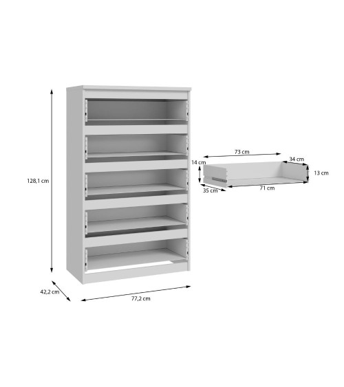 Cassettiera Morgan 5 cassetti 77.2 x 42.2 x H 128.1 cm colore bianco opaco