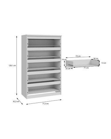 Cassettiera Morgan 5 cassetti 77.2 x 42.2 x H 128.1 cm colore bianco opaco