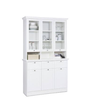 Credenza con vetrina Landwood50 3 ante vetro superiori 3 ante inferiori vani a giorno e 3 cassetti in bianco