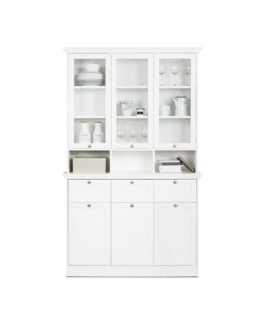 Credenza con vetrina Landwood50 3 ante vetro superiori 3 ante inferiori vani a giorno e 3 cassetti in bianco