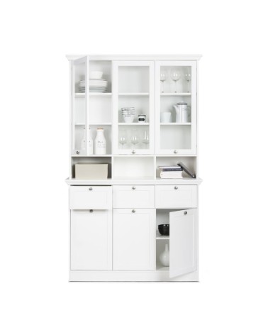 Credenza con vetrina Landwood50 3 ante vetro superiori 3 ante inferiori vani a giorno e 3 cassetti in bianco