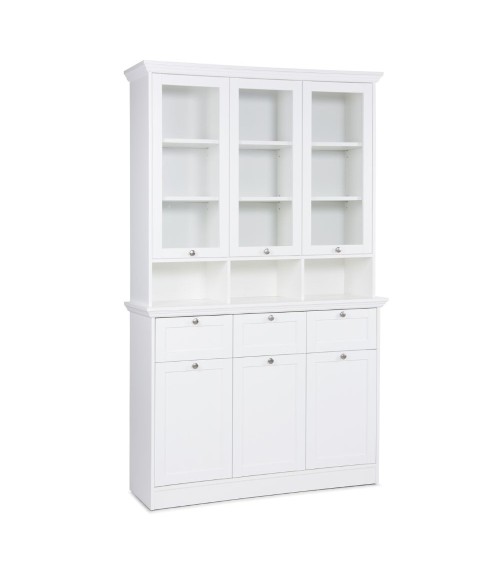Credenza con vetrina Landwood50 3 ante vetro superiori 3 ante inferiori vani a giorno e 3 cassetti in bianco