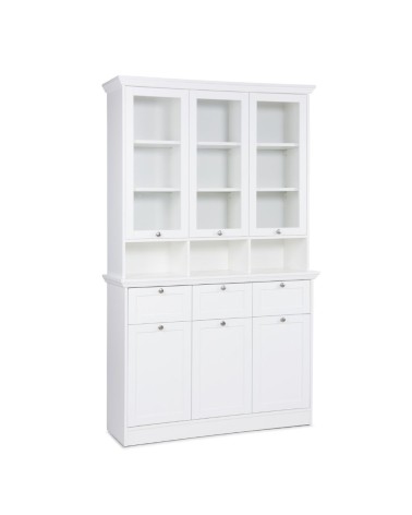 Credenza con vetrina Landwood50 3 ante vetro superiori 3 ante inferiori vani a giorno e 3 cassetti in bianco