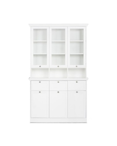 Credenza con vetrina Landwood50 3 ante vetro superiori 3 ante inferiori vani a giorno e 3 cassetti in bianco
