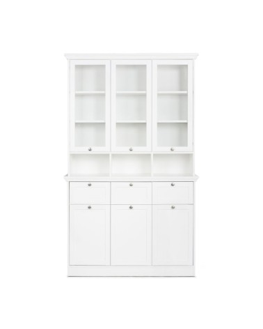 Credenza con vetrina Landwood50 3 ante vetro superiori 3 ante inferiori vani a giorno e 3 cassetti in bianco