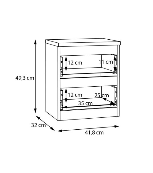 Comodino Morgan 2 cassetti 41.8 x 32.2 x H 49.3 cm. colore bianco