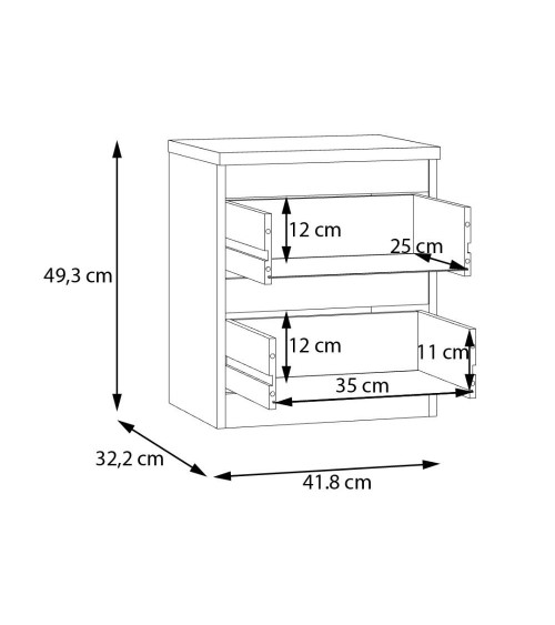 Comodino Morgan 2 cassetti 41.8 x 32.2 x H 49.3 cm. colore rovere