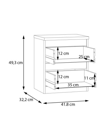 Comodino Morgan 2 cassetti 41.8 x 32.2 x H 49.3 cm. colore rovere