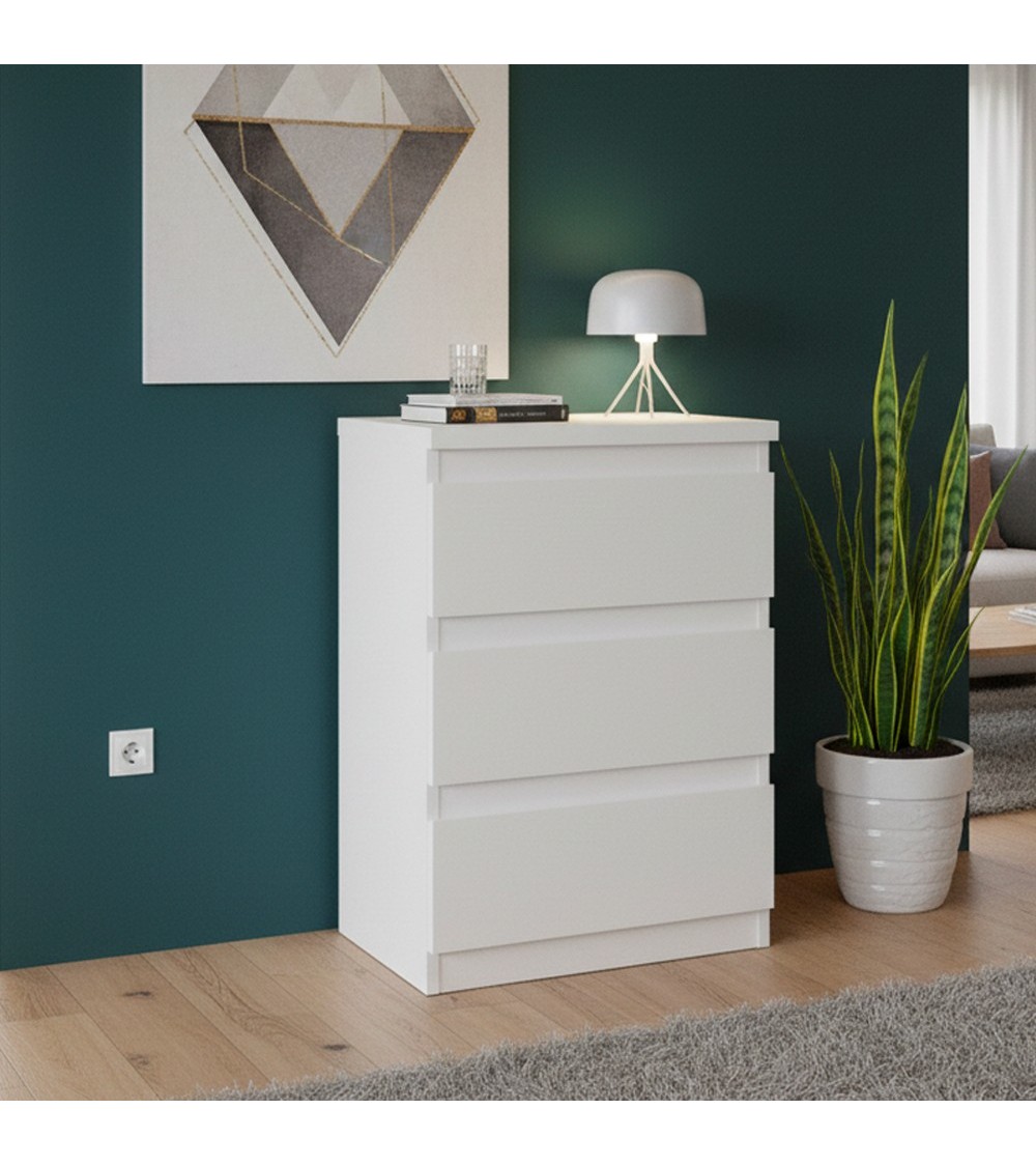 Cassettiera Morgan 3 cassetti 41.8 x H 61.5 x 32.2 cm colore bianco