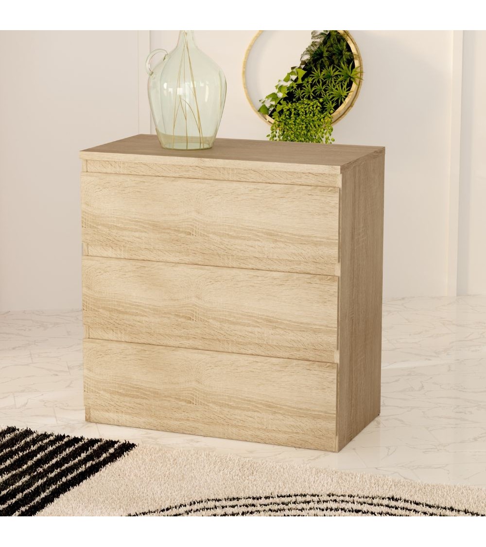 Cassettiera Morgan 3 cassetti 77.2x79.8x42.2 cm. colore rovere
