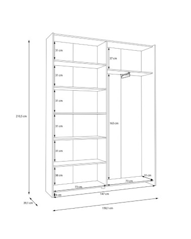 Armadio Nico 2 ante scorrevoli colore bianco 150.1x39.1xH210 cm.