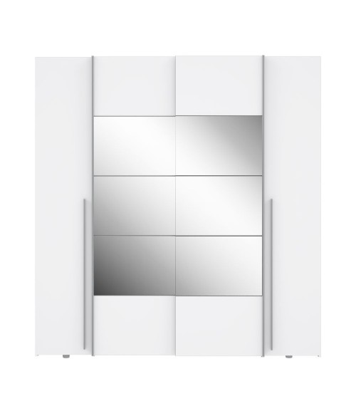 Armadio Callia 2 ante battenti bianco e 2 ante scorrevoli con specchio 200.1x61.2xH210.5 cm.