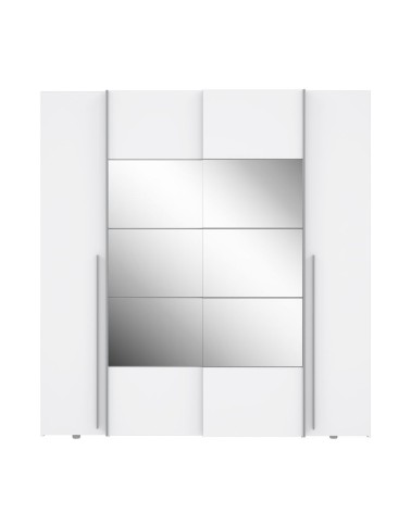 Armadio Callia 2 ante battenti bianco e 2 ante scorrevoli con specchio 200.1x61.2xH210.5 cm.