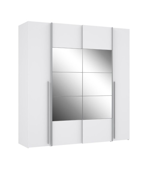 Armadio Callia 2 ante battenti bianco e 2 ante scorrevoli con specchio 200.1x61.2xH210.5 cm.