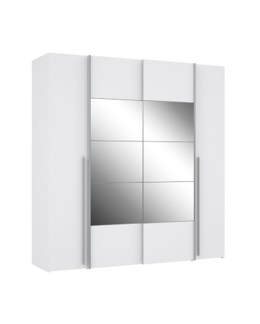Armadio Callia 2 ante battenti bianco e 2 ante scorrevoli con specchio 200.1x61.2xH210.5 cm.