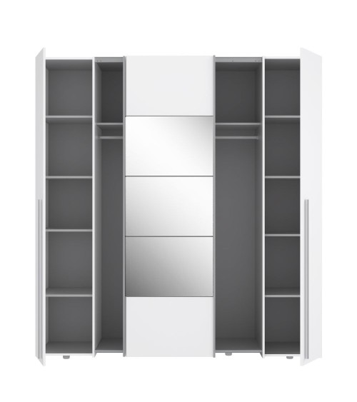 Armadio Callia 2 ante battenti bianco e 2 ante scorrevoli con specchio 200.1x61.2xH210.5 cm.