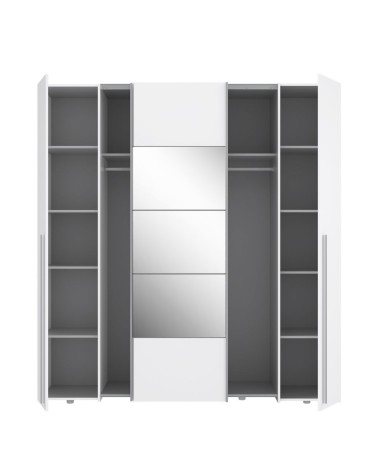 Armadio Callia 2 ante battenti bianco e 2 ante scorrevoli con specchio 200.1x61.2xH210.5 cm.