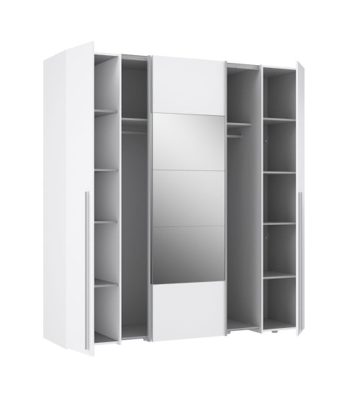 Armadio Callia 2 ante battenti bianco e 2 ante scorrevoli con specchio 200.1x61.2xH210.5 cm.