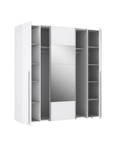Armadio Callia 2 ante battenti bianco e 2 ante scorrevoli con specchio 200.1x61.2xH210.5 cm.