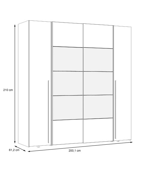 Armadio Callia 2 ante battenti bianco e 2 ante scorrevoli con specchio 200.1x61.2xH210.5 cm.