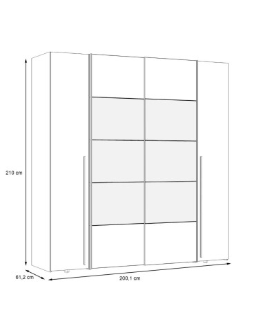 Armadio Callia 2 ante battenti bianco e 2 ante scorrevoli con specchio 200.1x61.2xH210.5 cm.