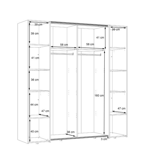 Armadio Callia 2 ante battenti bianco e 2 ante scorrevoli con specchio 200.1x61.2xH210.5 cm.