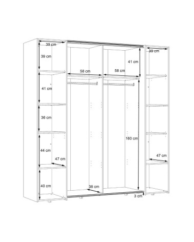 Armadio Callia 2 ante battenti bianco e 2 ante scorrevoli con specchio 200.1x61.2xH210.5 cm.