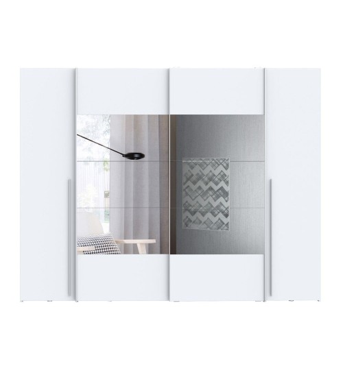 Armadio Callia con 2 ante battenti colore bianco e 2 ante scorrevoli con specchio 270.3x61.2xH210.5 cm.