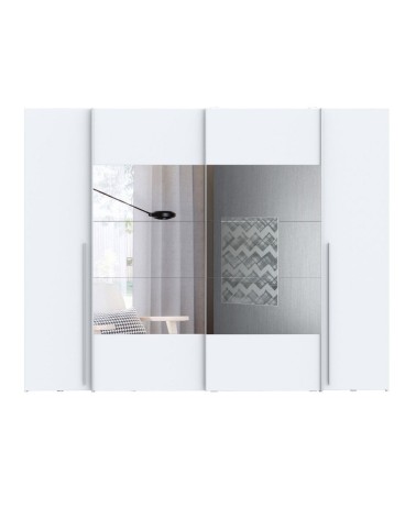 Armadio Callia con 2 ante battenti colore bianco e 2 ante scorrevoli con specchio 270.3x61.2xH210.5 cm.