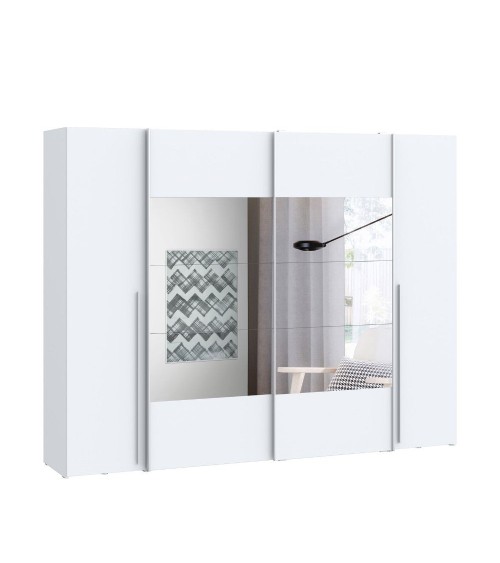 Armadio Callia con 2 ante battenti colore bianco e 2 ante scorrevoli con specchio 270.3x61.2xH210.5 cm.