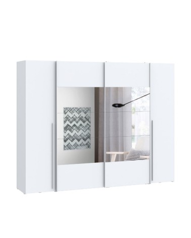 Armadio Callia con 2 ante battenti colore bianco e 2 ante scorrevoli con specchio 270.3x61.2xH210.5 cm.