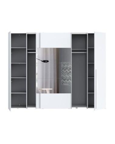 Armadio Callia con 2 ante battenti colore bianco e 2 ante scorrevoli con specchio 270.3x61.2xH210.5 cm.