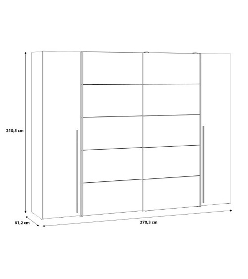 Armadio Callia con 2 ante battenti colore bianco e 2 ante scorrevoli con specchio 270.3x61.2xH210.5 cm.