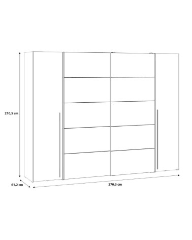 Armadio Callia con 2 ante battenti colore bianco e 2 ante scorrevoli con specchio 270.3x61.2xH210.5 cm.