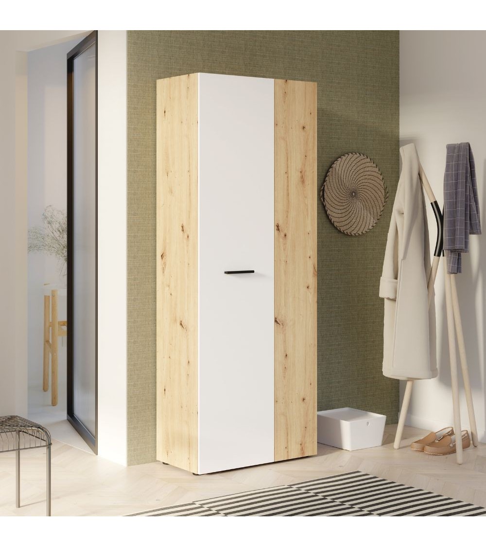 Armadio multiuso Teodoro 2 ante con portascope struttura rovere e 1 anta bianco
