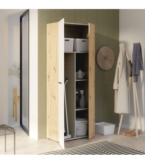 Armadio multiuso Teodoro 2 ante con portascope struttura rovere e 1 anta bianco