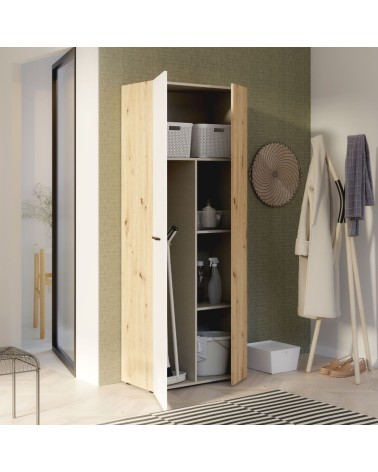 Armadio multiuso Teodoro 2 ante con portascope struttura rovere e 1 anta bianco