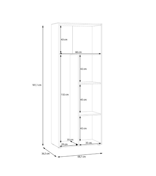 Armadio multiuso Teodoro 2 ante con portascope struttura rovere e 1 anta bianco