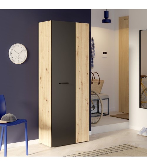 Armadio multiuso Teodoro 2 ante con ripiani struttura rovere e 1 anta nero