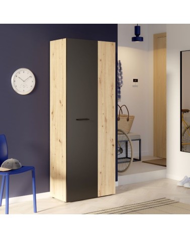 Armadio multiuso Teodoro 2 ante con ripiani struttura rovere e 1 anta nero