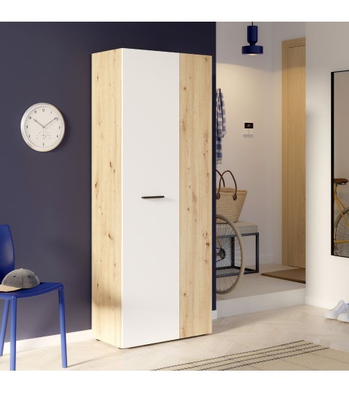 Armadio multiuso Teodoro 2 ante con ripiani struttura rovere e 1 anta bianco